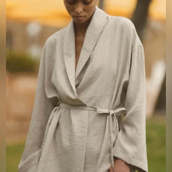 Zara Belted Textured Women's Long Sleeve Kimono Jacket In Beige/Tan Size M/L NWT - Picture 16 of 16